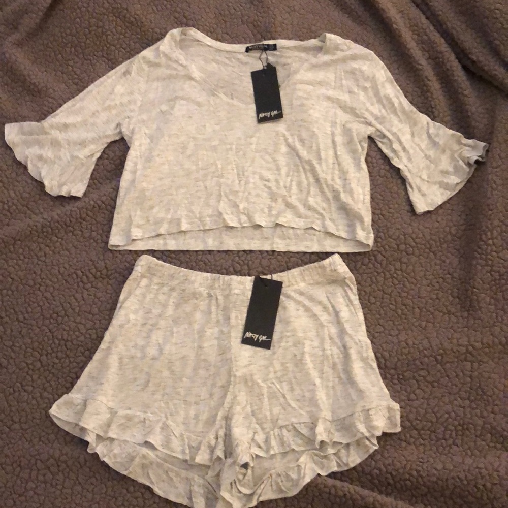 Nasty Gal - Melange Frill detail short lounge set